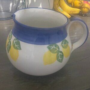 FRUIT ON DISPLAY CERAMIC SMALL PITCHER BLUE HANDLE BIZZIRRI MADE IN ITALY